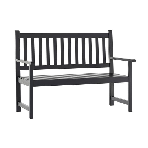 Merrick Lane Indoor/Outdoor Patio Bench/Dual-Person Loveseat with Slatted Acacia Wood Design for Use in Sunroom, Backyard, Porch, or Garden in Black