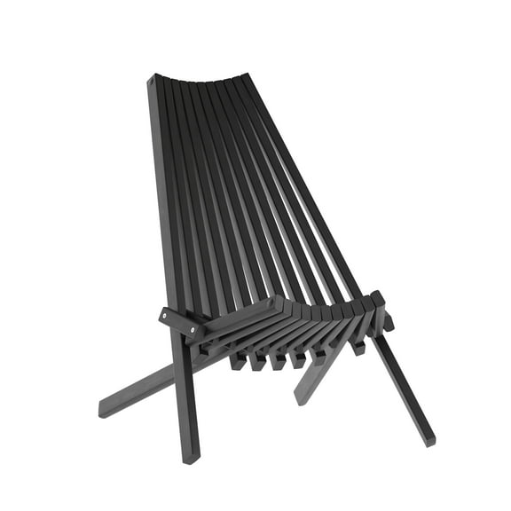 Merrick Lane Indoor/Outdoor Solid Acacia Wood Low Profile Lounge Folding Chair for Use with Backyard, Patio, Sunroom, Porch, Garden in Black
