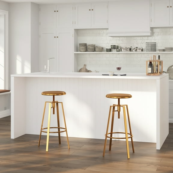 Merrick Lane Industrial Style Bar Stool with Height Adjustable Swivel Seat in Gold