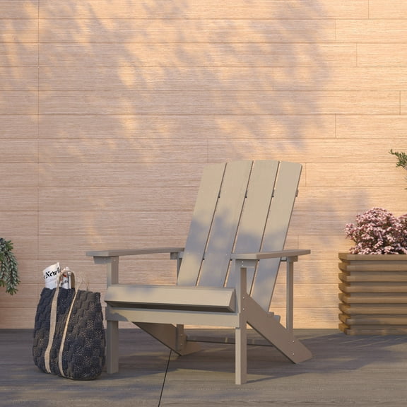 Merrick Lane Light Gray Adirondack Patio Chairs With Vertical Lattice Back And Weather Resistant Frame