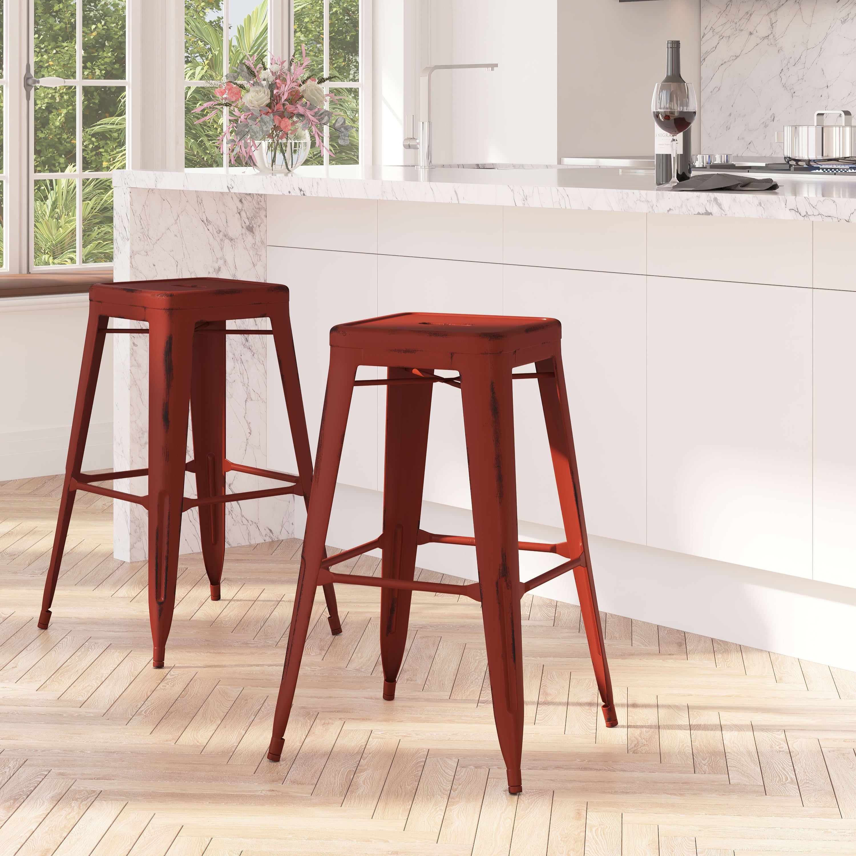 Distressed Kelly Red 30" Industrial Metal Bar Stool