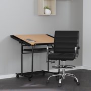 Merrick Lane Mid-Back Drafting Chair with Adjustable Foot Ring Black Faux Leather Upholstered Swivel Chair with Chrome Base