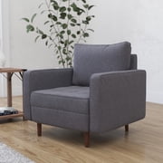 Merrick Lane Mid-Century Modern Armchair with Tufted Faux Linen Upholstery & Solid Wood Legs in Dark Gray