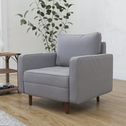 Merrick Lane Mid-Century Modern Armchair with Tufted Faux Linen Upholstery & Solid Wood Legs in Slate Gray
