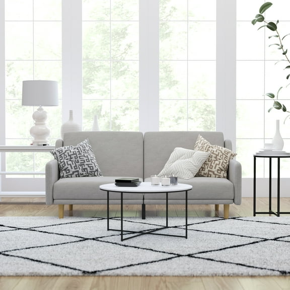 Merrick Lane Mid Century Modern Split-Back Sofa Futon with 3 Recline Positions In Elegant Gray Faux Linen Upholstery