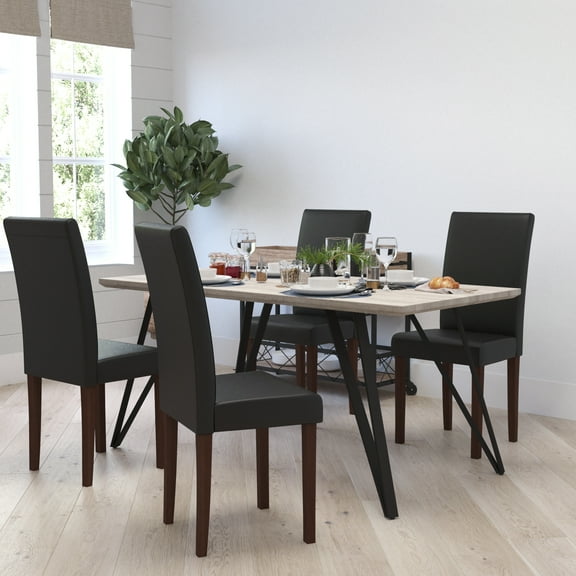 Merrick Lane Mid-Century Panel Back Parsons Accent Dining Chair in Black Faux Leather - Set of 4