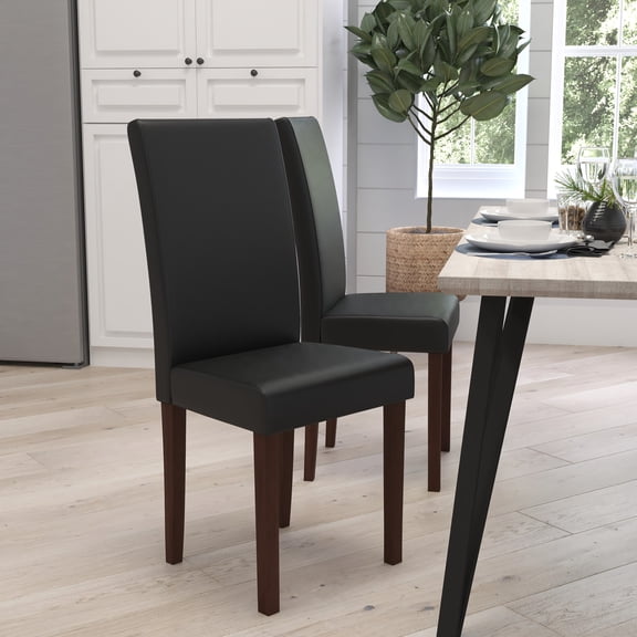 Merrick Lane Mid-Century Panel Back Parsons Accent Dining Chair in Brown Faux Leather