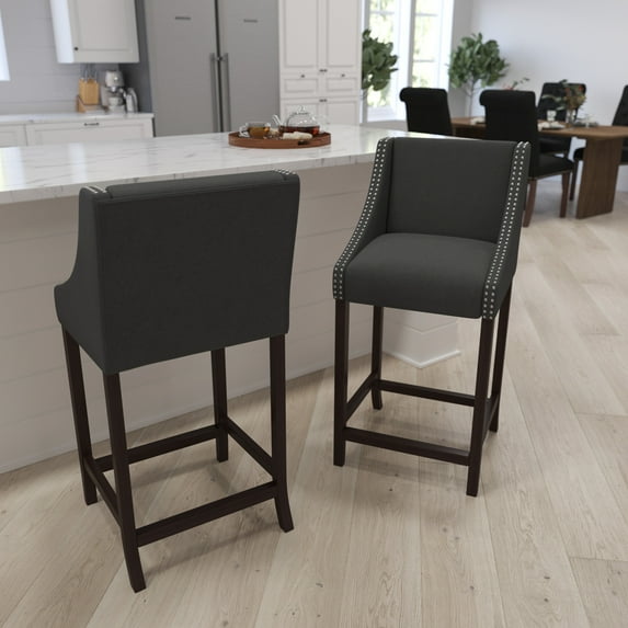 Merrick Lane Mid Century Upholstered Bar Stool, Charcoal