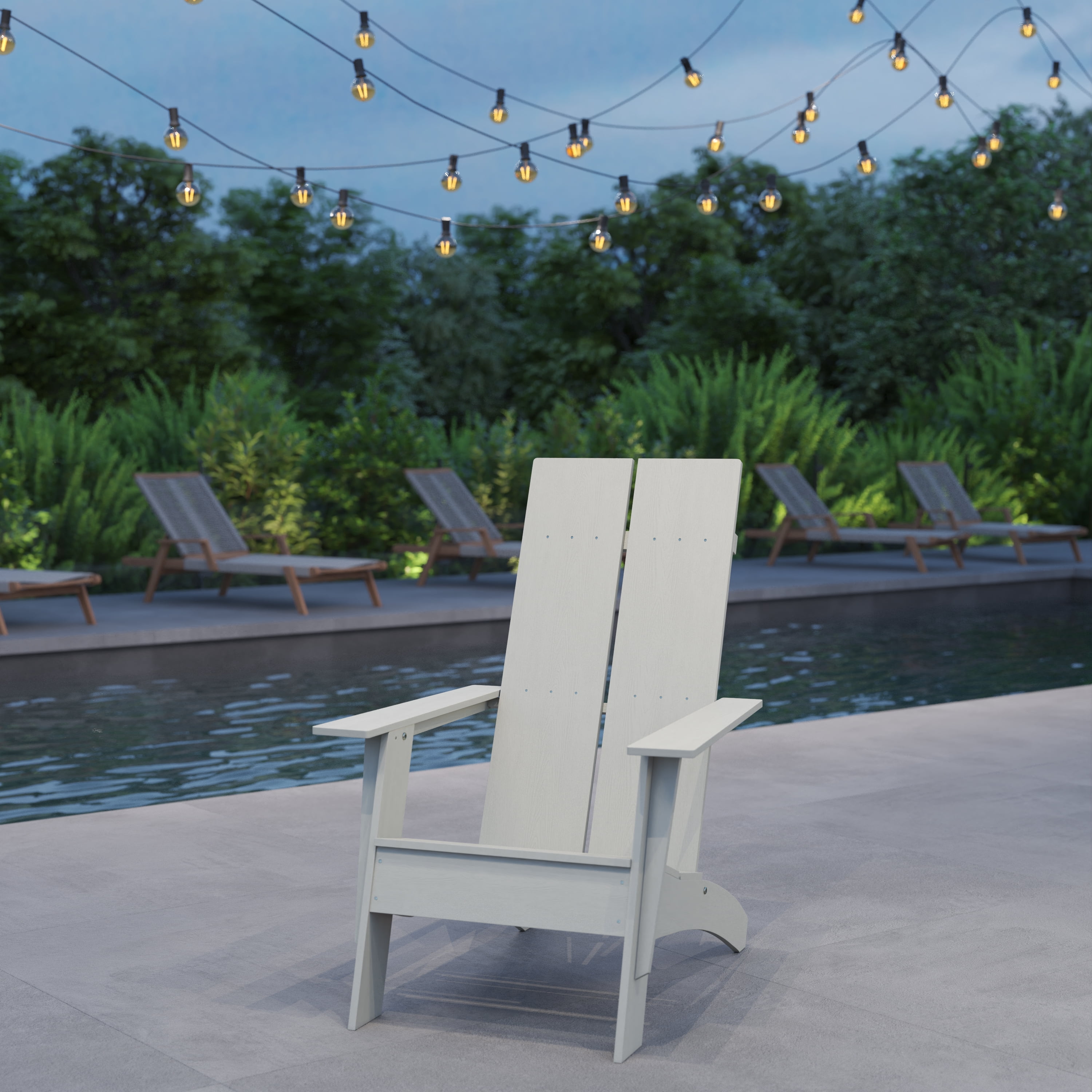 Merrick Lane Modern 2 Slat Back All-Weather Poly Resin Wood Adirondack Chair in Gray