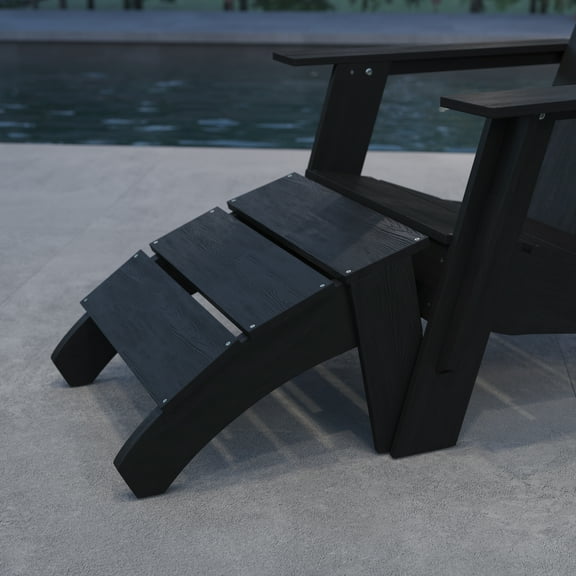 Merrick Lane Modern All-Weather Poly Resin Wood Adirondack Ottoman Foot Rest in Black