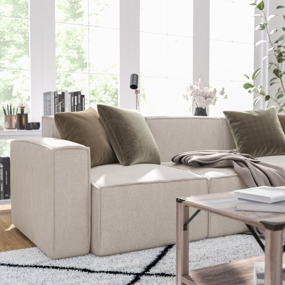 Merrick Lane Modern Fabric Foam Hardwood Polyester Solid Print Armchair with Arm Rest, Cream