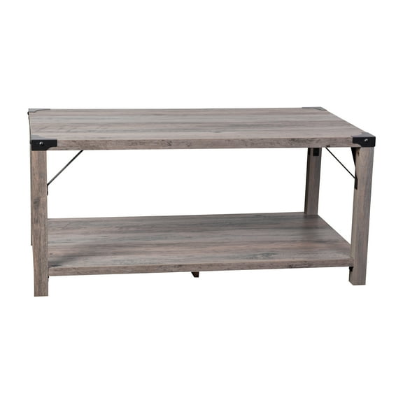 Merrick Lane Modern Farmhouse Engineered Wood Coffee Table and Powder Coated Steel Accents in Gray Wash