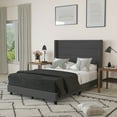 thumbnail image 1 of Merrick Lane Modern Full Platform Bed with Padded Channel Stitched Charcoal Faux Linen Upholstered Wingback Headboard and 8.6" Underbed Clearance, 1 of 11