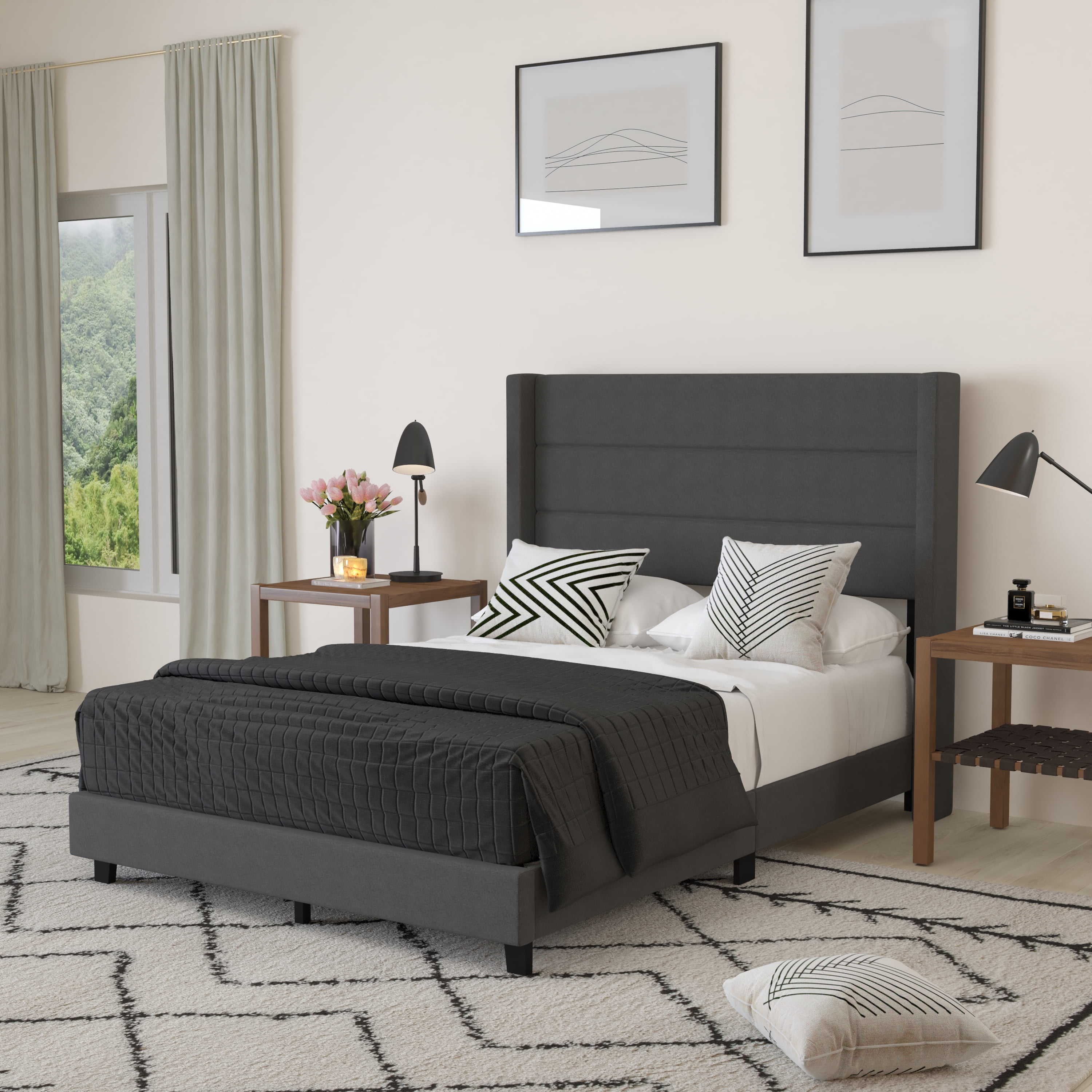 Gray upholstered 2024 wingback bed
