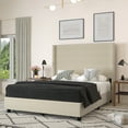 thumbnail image 1 of Merrick Lane Modern Platform Bed with Upholstered Wingback Headboard, Queen Size, Beige, 1 of 11