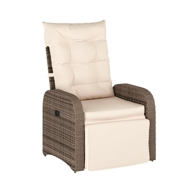 Merrick Lane Modern Style Patio Wicker Rattan Indoor/Outdoor Recliner Lounge Chair with Side Table and Adjustable Back in Beige/Brown