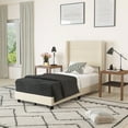 thumbnail image 1 of Merrick Lane Modern Twin Platform Bed with Padded Channel Stitched Beige Faux Linen Upholstered Wingback Headboard and 6" Underbed Clearance, Beige, 1 of 11