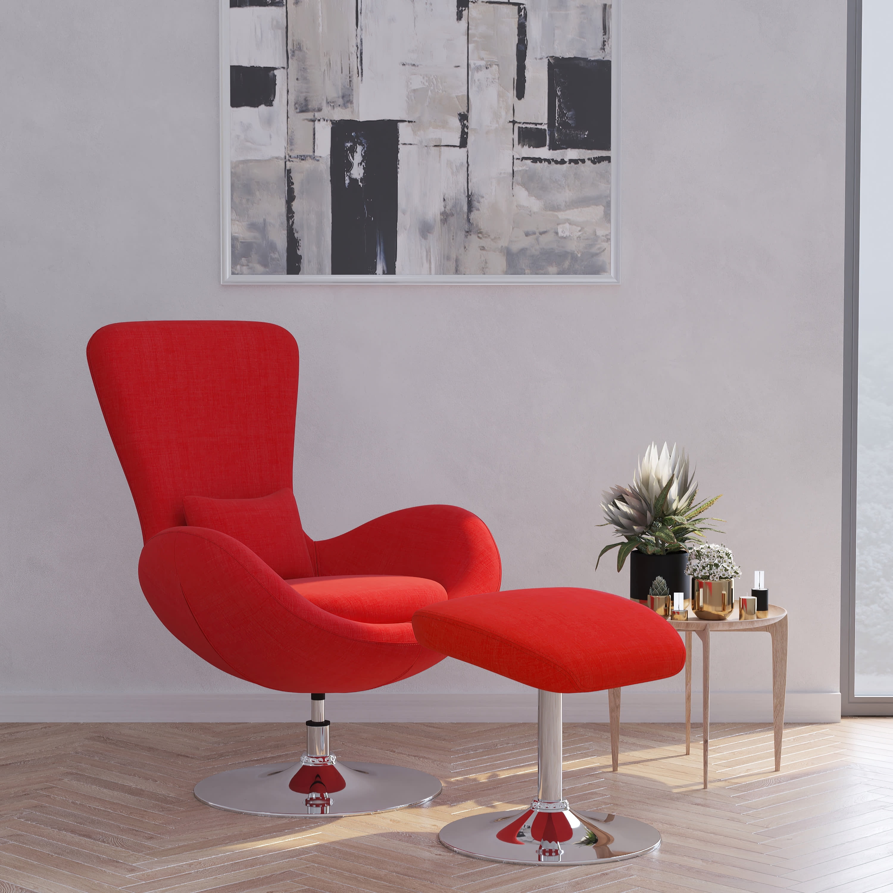 Merrick Lane Fabric Upholstered High Back Lounge Chair and Ottoman
