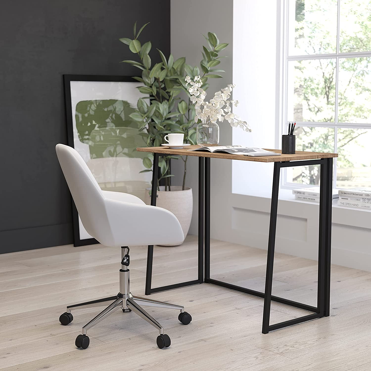 Merrick Lane Oakdale Rustic Natural Folding Computer Desk with Wood