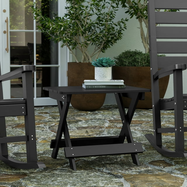 Merrick Lane Outdoor Folding Side Table, Portable All-Weather HDPE Adirondack Side Table in Black