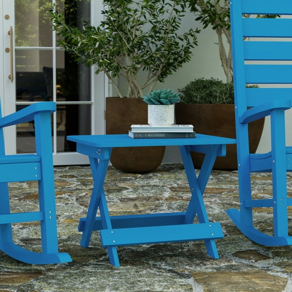 Merrick Lane Outdoor Folding Side Table, Portable All-Weather HDPE Adirondack Side Table in Blue