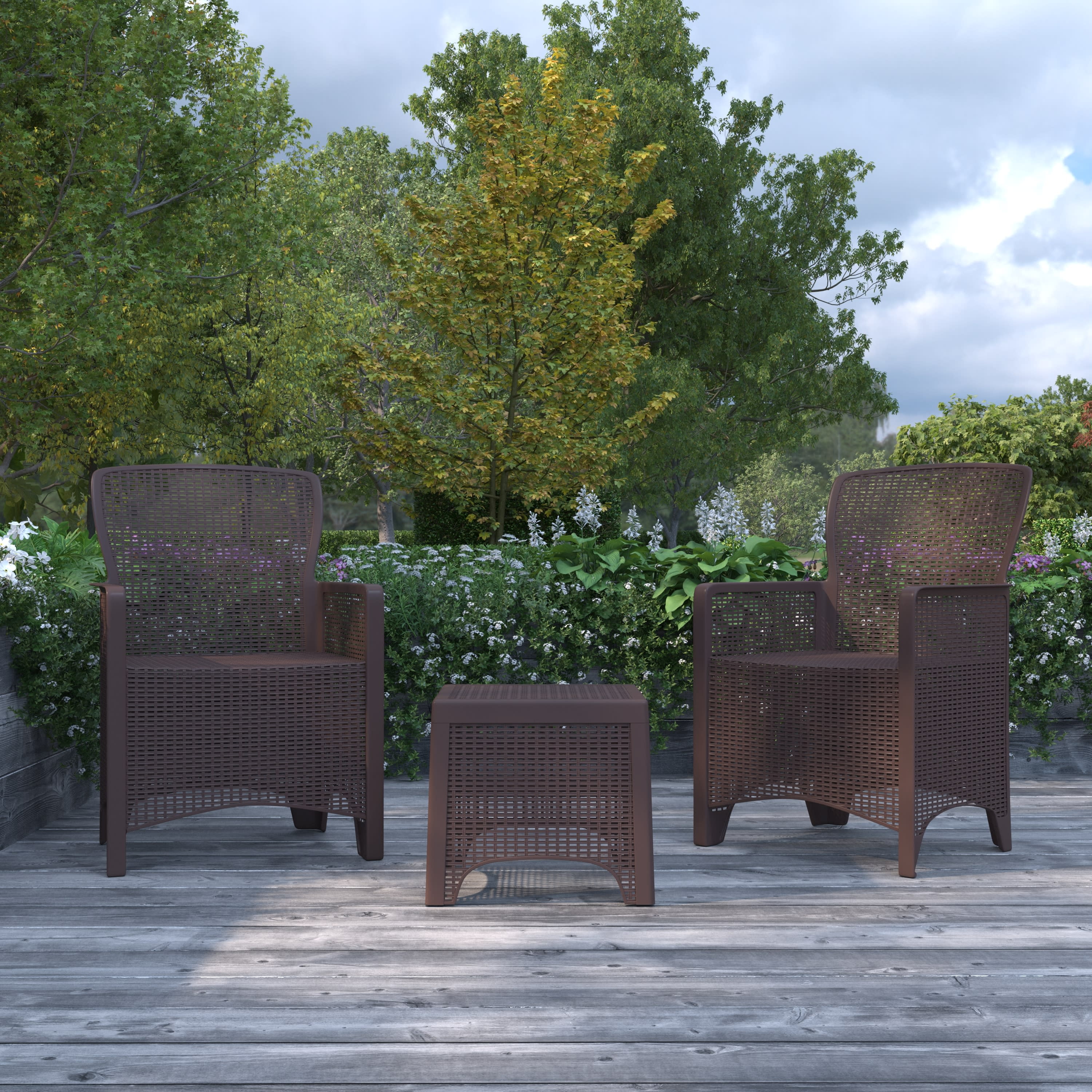 Merrick Lane Outdoor Furniture 3 Item Set Faux Rattan Resin Wicker