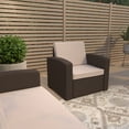 thumbnail image 1 of Merrick Lane Outdoor Furniture Resin Chair Chocolate Brown Faux Rattan Wicker Pattern Patio Chair With All-Weather Beige Cushion, 1 of 14