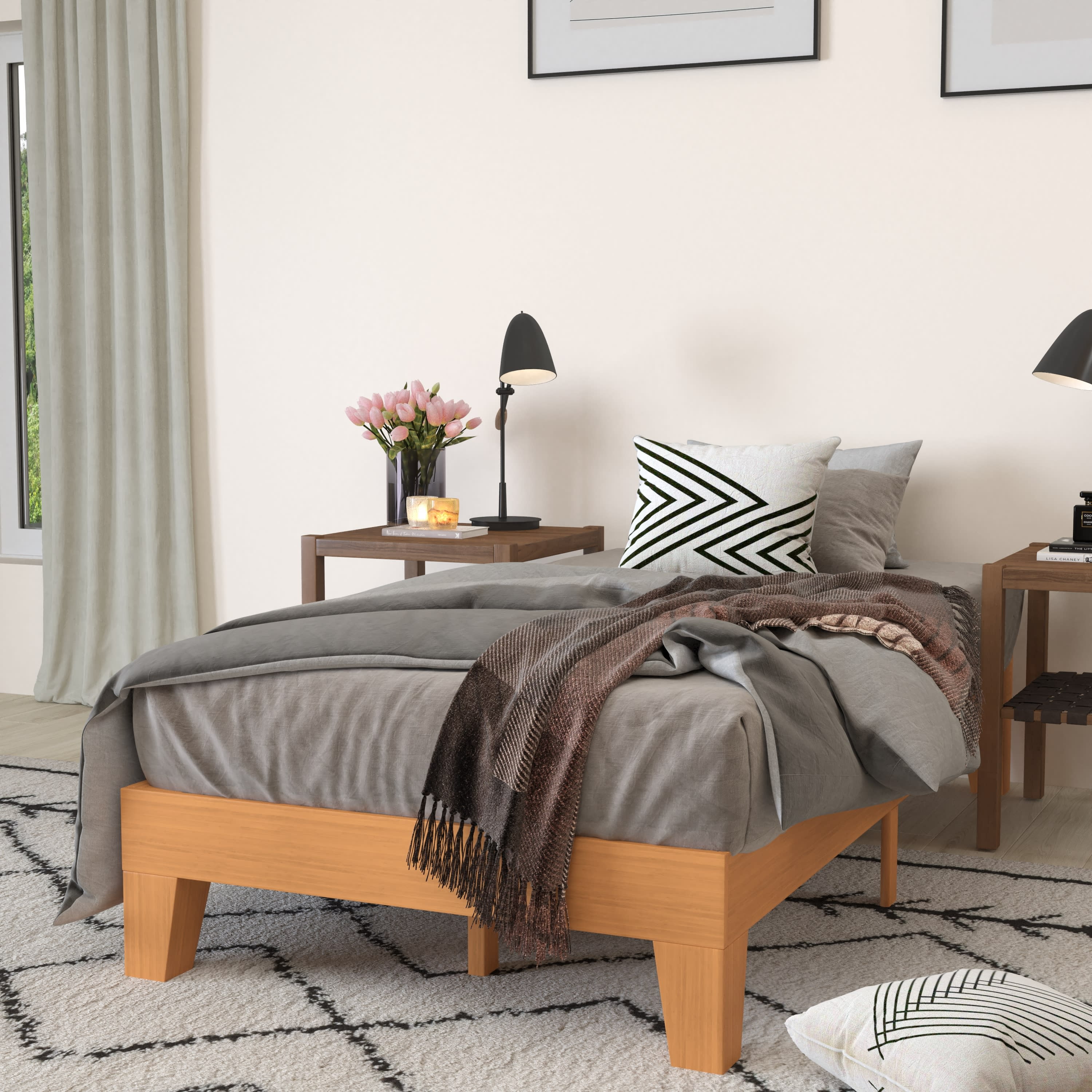 Eduardo Twin-Size Low-Profile Pine Wood Platform Bed Frame