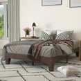 thumbnail image 1 of Merrick Lane Platform Bed Frame, Walnut Finish Finish Wood Full Size Platform Bed Frame With Slatted Support, No Box Spring Needed, 1 of 11