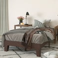 thumbnail image 1 of Merrick Lane Platform Bed Frame, Walnut Finish Finish Wood Twin Size Platform Bed Frame With Slatted Support, No Box Spring Needed, 1 of 11