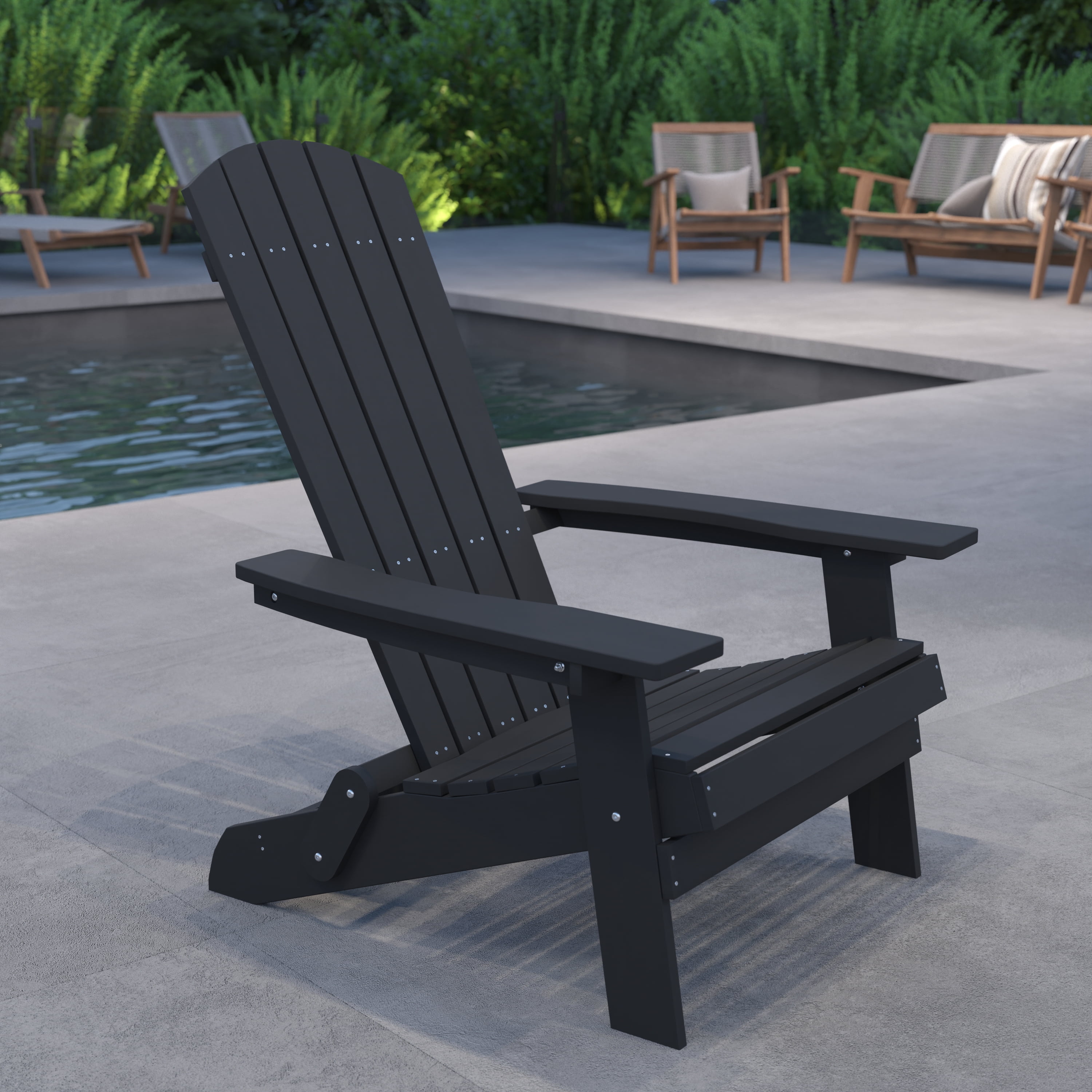Merrick Lane Poly Resin Folding Adirondack Lounge Chair AllWeather