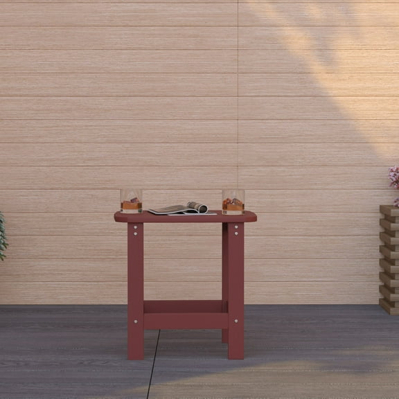 Merrick Lane Poly Resin Indoor/Outdoor All-Weather Adirondack Side Table in Red