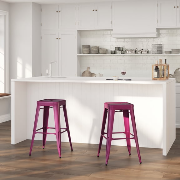 Merrick Lane Purple 30" High Backless Metal Bar Height Stool with Square Seat for Indoor-Outdoor Use