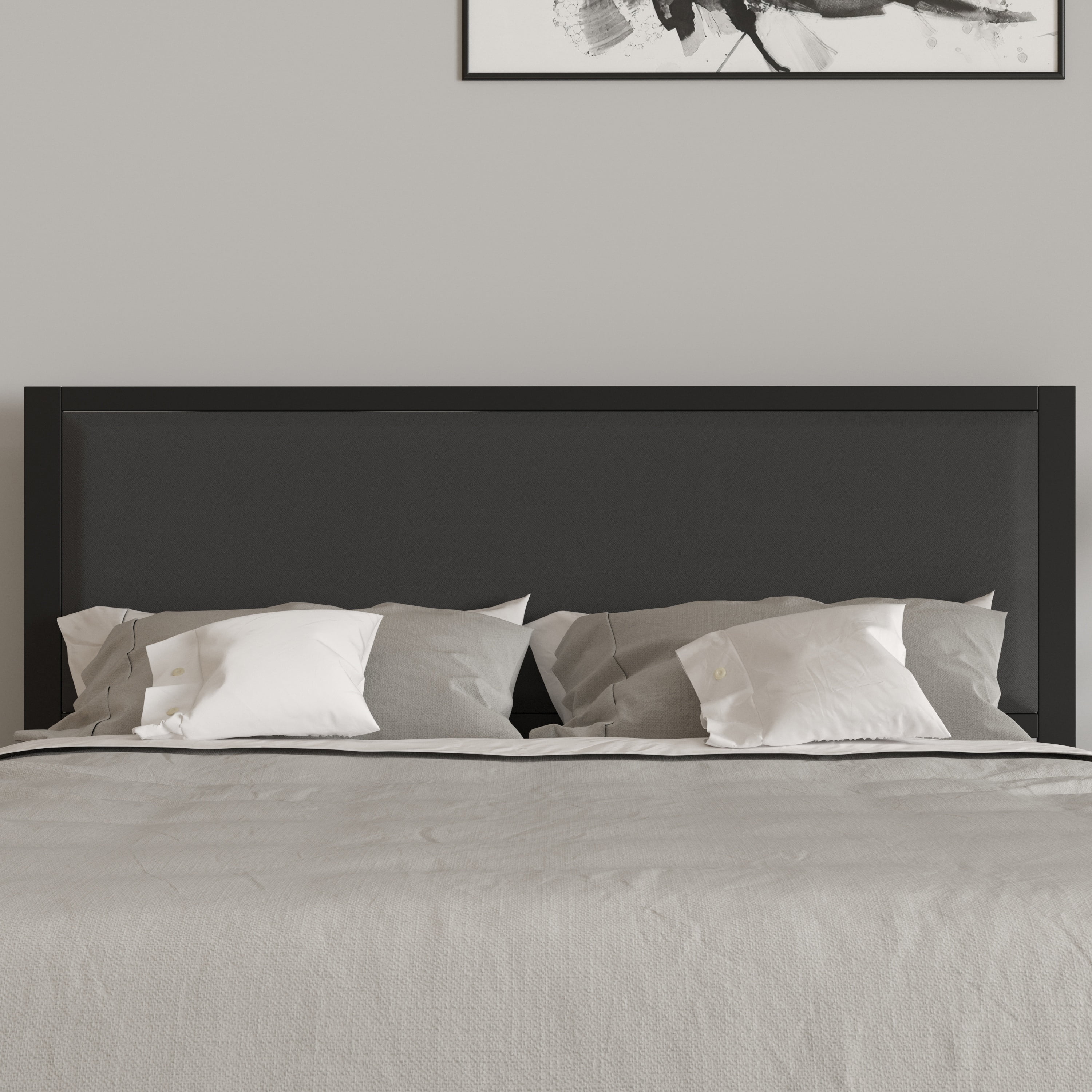 Black Upholstered Queen Headboard with Metal Frame