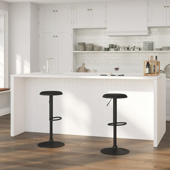 Merrick Lane Retro Style Height Adjustable Barstool with Footrest in Black