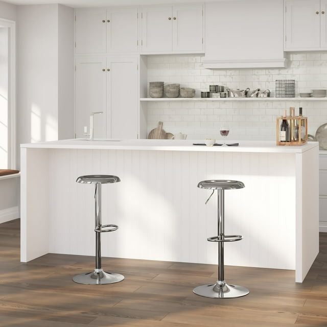 Merrick Lane Retro Style Height Adjustable Barstool with Footrest in Chrome