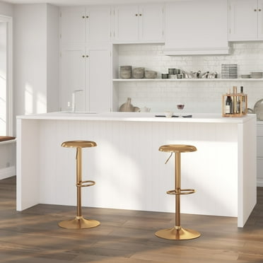 Merrick Lane Retro Style Height Adjustable Barstool with Footrest in Gold