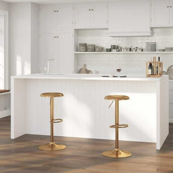 Merrick Lane Retro Style Height Adjustable Barstool with Footrest in Gold
