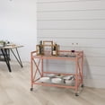 thumbnail image 1 of Merrick Lane Rolling Bar Cart Contemporary Kitchen Serving Cart with Mirrored Bottom Shelf and Crisscross Rose Gold Metal Frame, 1 of 6