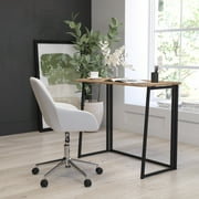 Merrick Lane Rustic Natural Folding Computer Desk with Wood Grain Finish Top and Black Folding Metal Legs