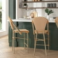 thumbnail image 1 of Merrick Lane Set of Two Indoor/Outdoor Stacking French Bistro Counter Stools with Natural and White Patterned Seats and Backs & Light Natural Metal Frames, 1 of 12