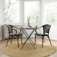 thumbnail image 1 of Merrick Lane Set of Two Stacking Thonet French Bistro Style Chair with Arms, Navy & White PE Rattan Seat, and Bamboo Metal Frame for Indoor/Outdoor Use, 1 of 16