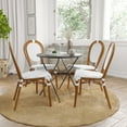 thumbnail image 1 of Merrick Lane Set of Two Stacking Thonet French Bistro Style Chair, White & Navy PE Rattan Seat, and Bamboo Finished Metal Frame for Indoor/Outdoor Use, 1 of 15