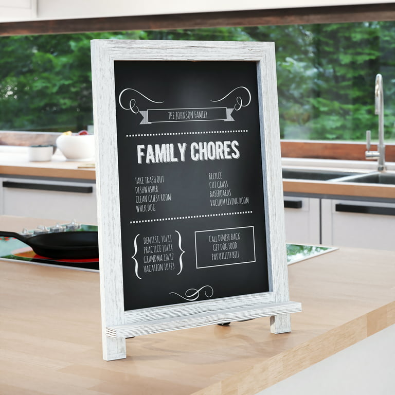 Merrick Lane Set of 10 Wall Mount or Tabletop Magnetic Chalkboards with Folding Metal Legs in Whitewashed, 12 x 17