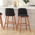 thumbnail image 1 of Merrick Lane Set of 2 Charcoal Faux Linen Upholstered 30" Bar Stools with Nail Head Accent Trim and Walnut Wood Frames, 1 of 12