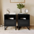 thumbnail image 1 of Merrick Lane Set of 2 Mid-Century Modern Wooden Bed Side Tables/Nightstands with Drawer and Shelf in Black Finish, 1 of 14