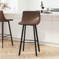 thumbnail image 1 of Merrick Lane Set of 2 Modern Chocolate Brown Faux Leather Upholstered Bar Stools with Contoured, Low Back Bucket Seats and Iron Frames, 1 of 13