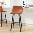 thumbnail image 1 of Merrick Lane Set of 2 Modern Cognac Faux Leather Upholstered Bar Stools with Contoured, Low Back Bucket Seats and Iron Frames, 1 of 12