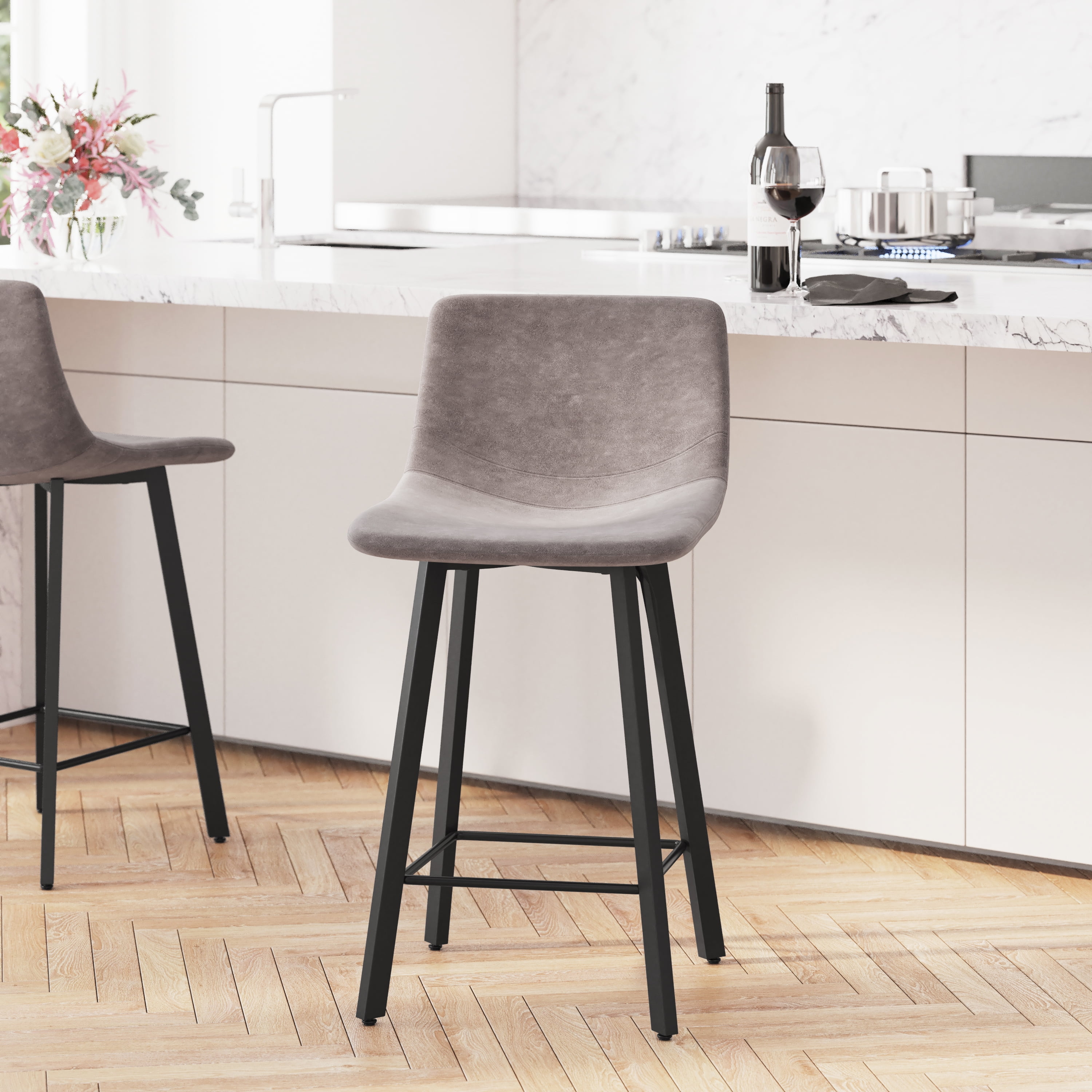 Merrick Lane Set of 2 Modern Gray Faux Leather Upholstered Counter ...