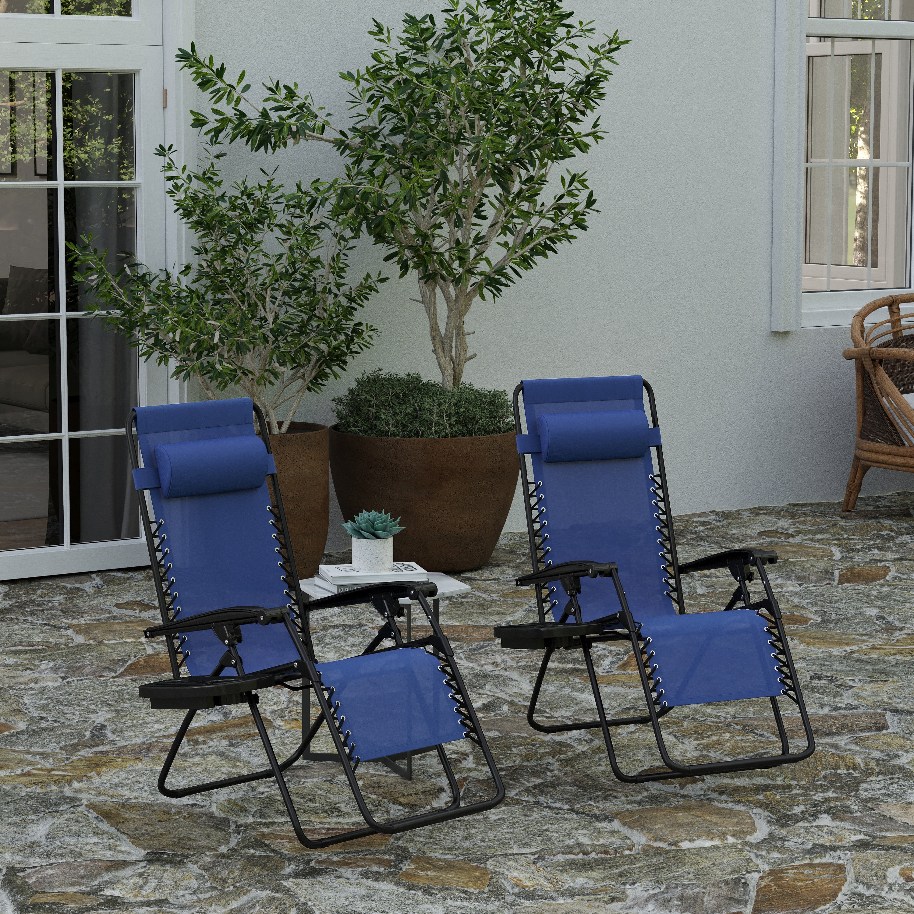 Navy Folding Mesh Zero Gravity Chair Set with Pillow and Tray
